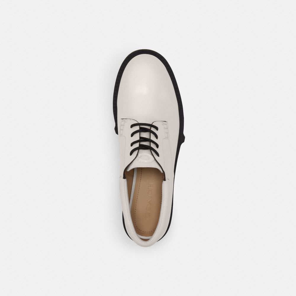 COACH®,Lyla Platform Derby,Rubber,Leather,Derby Shoes,Pull Tab,Work,White,Inside View,Top View