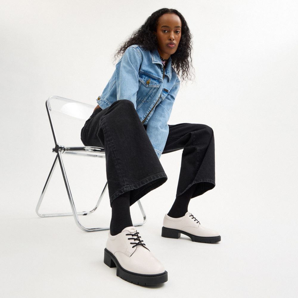 COACH®,Lyla Platform Derby,Rubber,Leather,Derby Shoes,Pull Tab,Work,White,Detail View