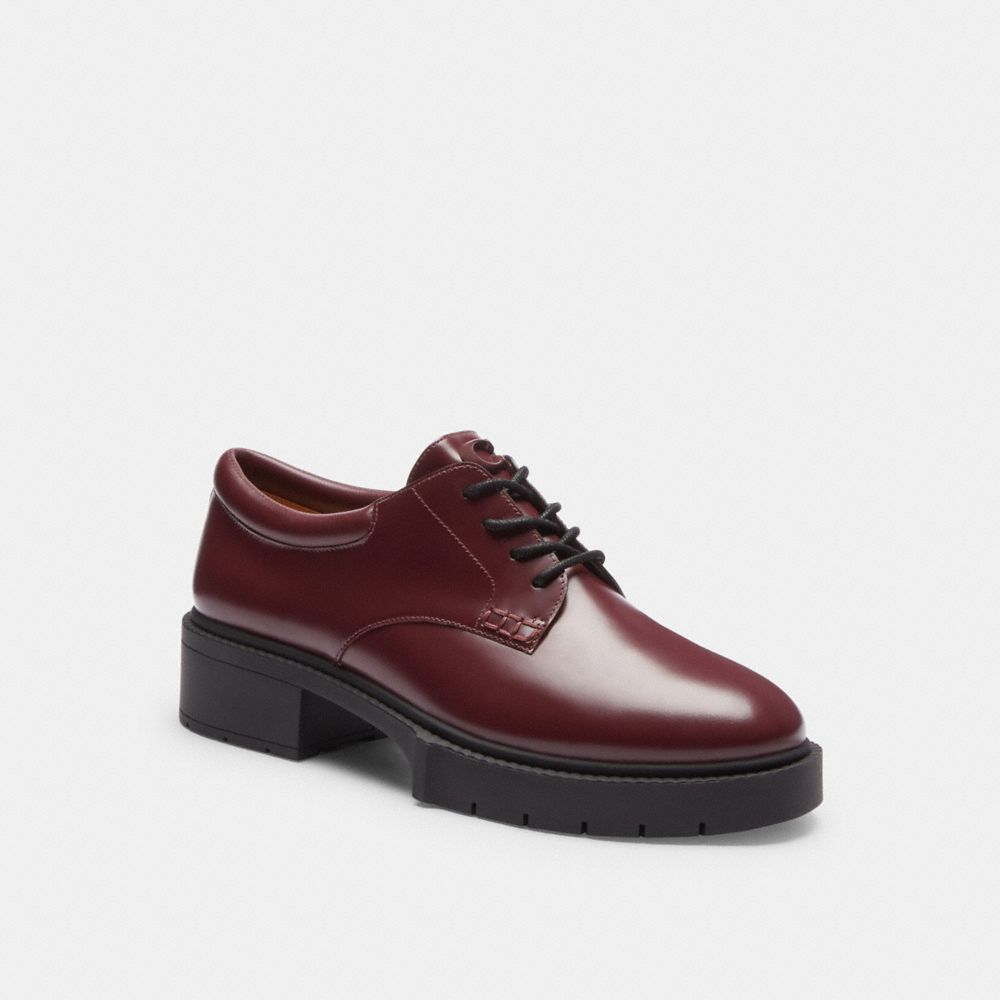 COACH®,Lyla Platform Derby,Rubber,Derby Shoes,Oxford,Cushioned,Traction,Casual,Work,Maroon,Front View