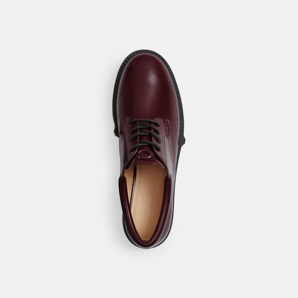 COACH®,Lyla Platform Derby,Rubber,Leather,Derby Shoes,Pull Tab,Work,Maroon,Inside View,Top View