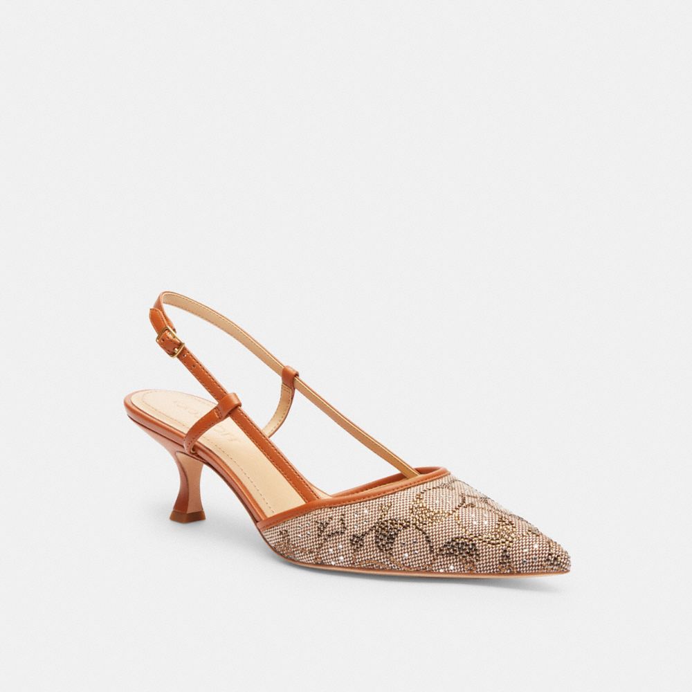 Shop Coach Rosie Slingback Aus Signature-jacquard Mit Kristallen In Brown