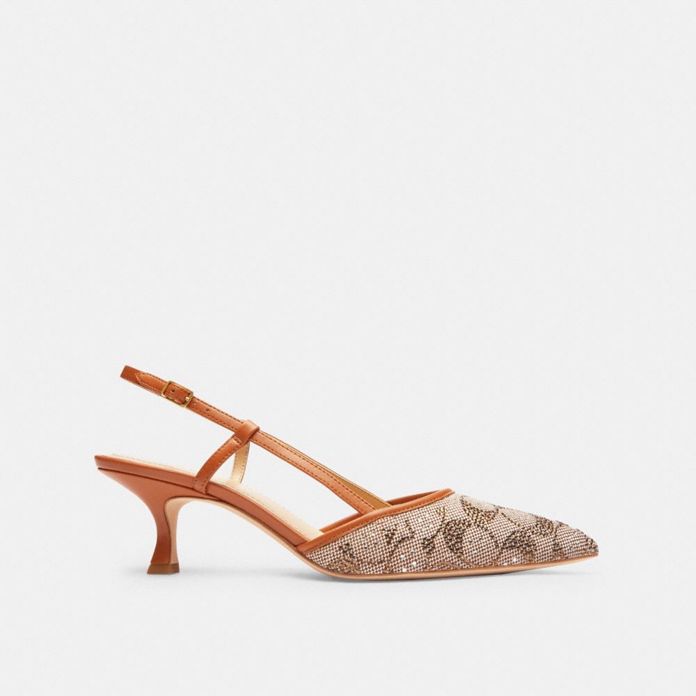 Shop Coach Rosie Slingback Aus Signature-jacquard Mit Kristallen In Brown