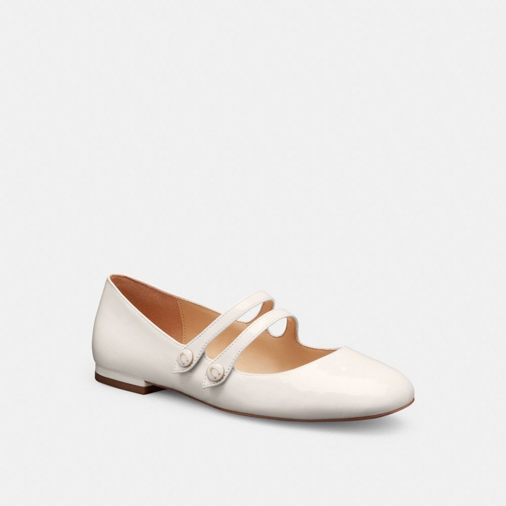 COACH®,Winley Mary Jane,Rubber,Ballet Flats,Logo,Pull Tab,Traction,Day Party,White,Front View