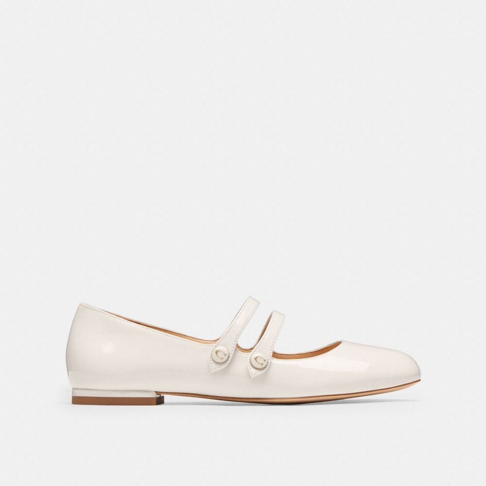 COACH®,Winley Mary Jane,Rubber,Ballet Flats,Logo,Pull Tab,Traction,Day Party,White,Angle View