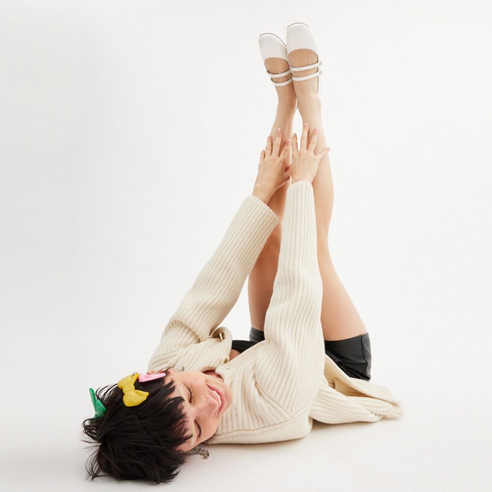 COACH®,Winley Mary Jane,Rubber,Ballet Flats,Logo,Traction,Pull Tab,Day Party,White,Detail View