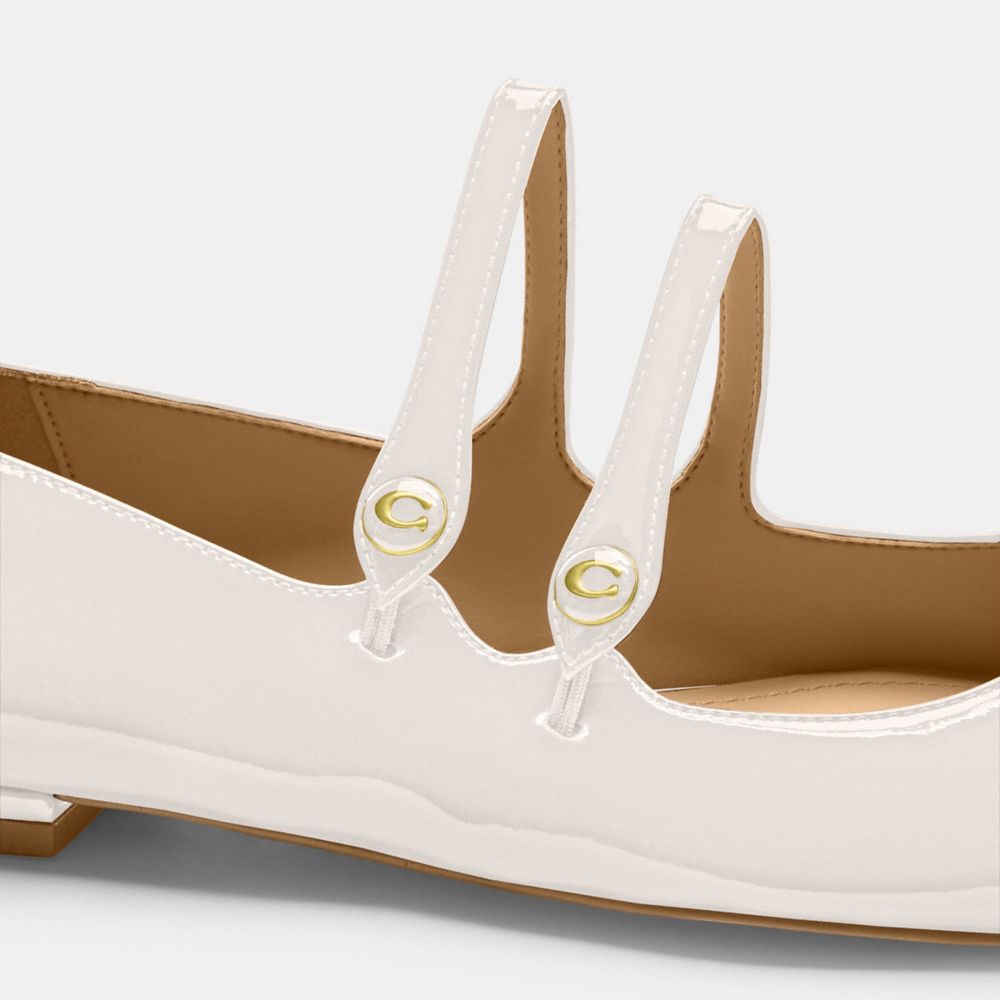 COACH®,Winley Mary Jane,Rubber,Ballet Flats,Logo,Traction,Pull Tab,Day Party,White,Closer View
