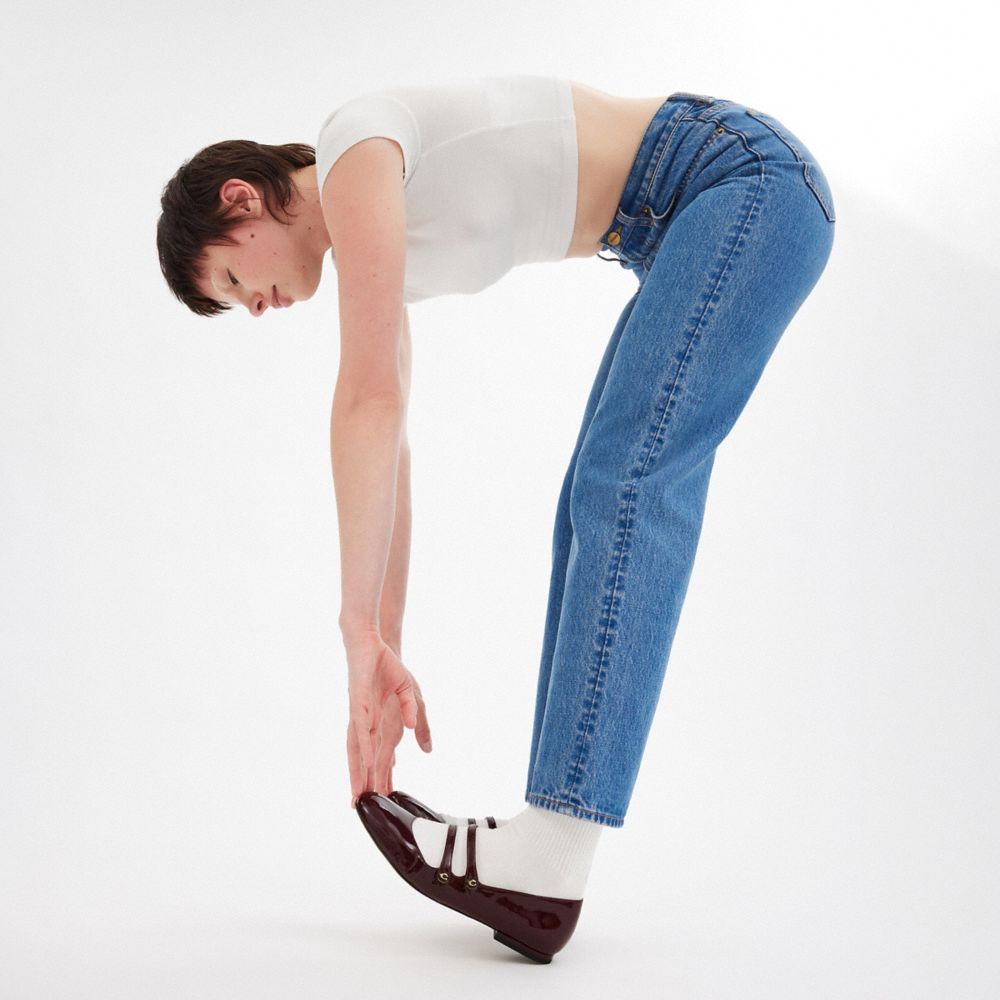 COACH®,Winley Mary Jane,Rubber,Ballet Flats,Logo,Pull Tab,Traction,Day Party,Maroon,Detail View