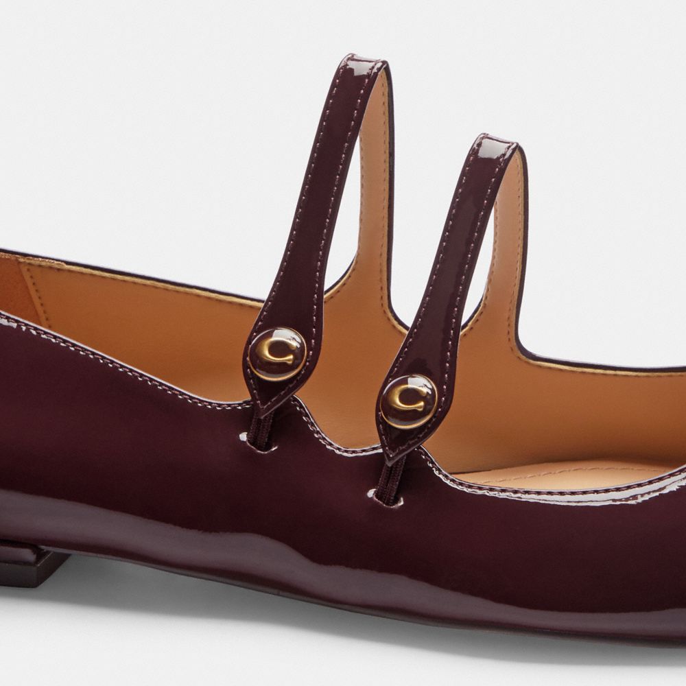 COACH®,Winley Mary Jane,Rubber,Ballet Flats,Logo,Pull Tab,Traction,Day Party,Maroon,Closer View
