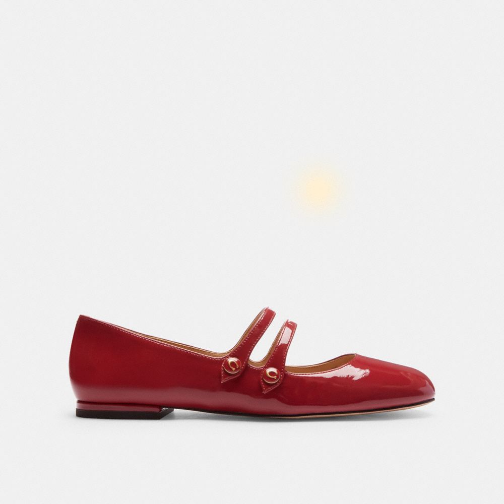 COACH®,Winley Mary Jane,Rubber,Ballet Flats,Logo,Pull Tab,Traction,Day Party,Maroon,Angle View