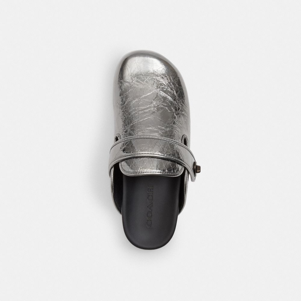 COACH®,Blake Clog,Leather,Rubber,Clogs,Traction,Cushioned,Casual,Metallic,Inside View,Top View