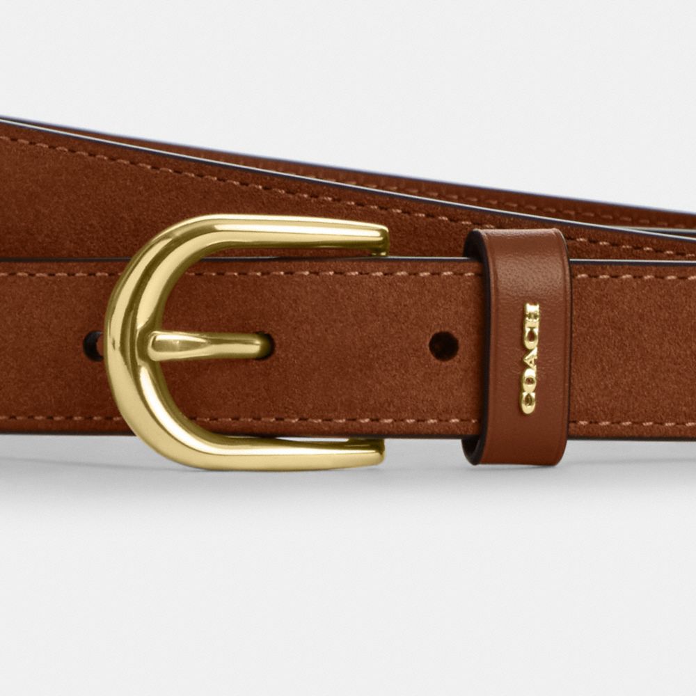 COACH®,CEINTURE À BOUCLE CLASSIQUE – 25 MM,Suède,Or/Terre de sienne