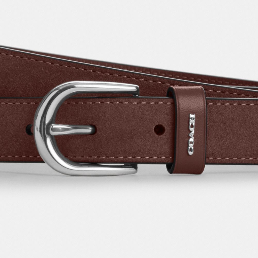 COACH®,Classic Buckle Belt In Suede, 25 Mm,Calfskin Leather,Standard,Logo,Metal,Work,Casual,Brown