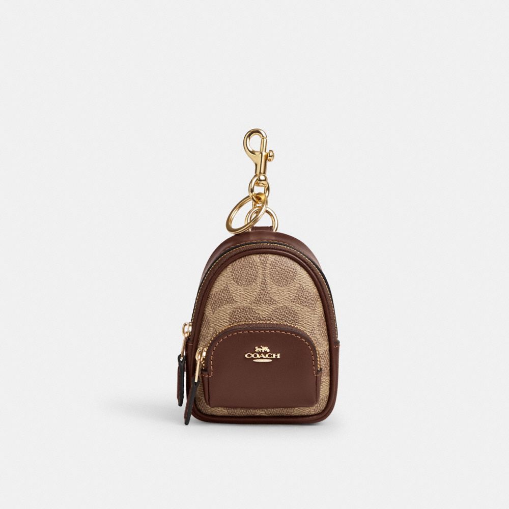 Gold Tan Brown Mini Court Backpack Bag Charm In Signature Canvas