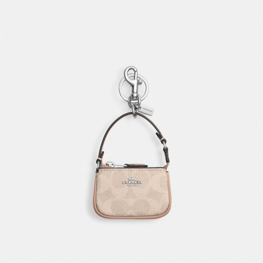 COACH®,Mini Nolita Bag Charm In Signature Canvas,Coin,Color Block,Key Ring,Casual,Beige,Front View