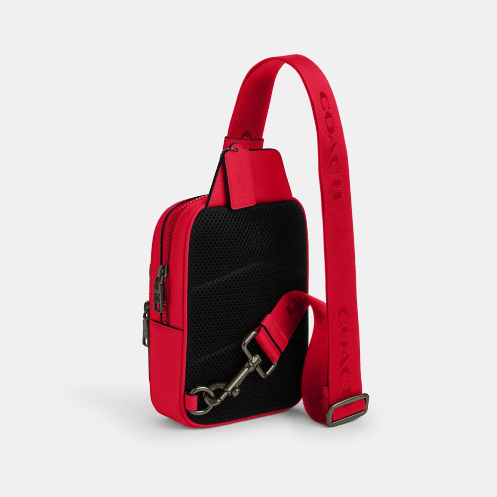 COACH®,Racer Sling Pack,Calfskin Leather,Slingback,Applique,Embossed,Logo,Adjustable,Casual,Red,Angle View