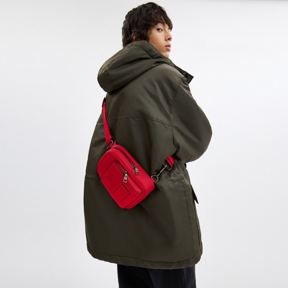 COACH®,Racer Sling Pack,Calfskin Leather,Slingback,Applique,Embossed,Logo,Adjustable,Casual,Red,Detail View