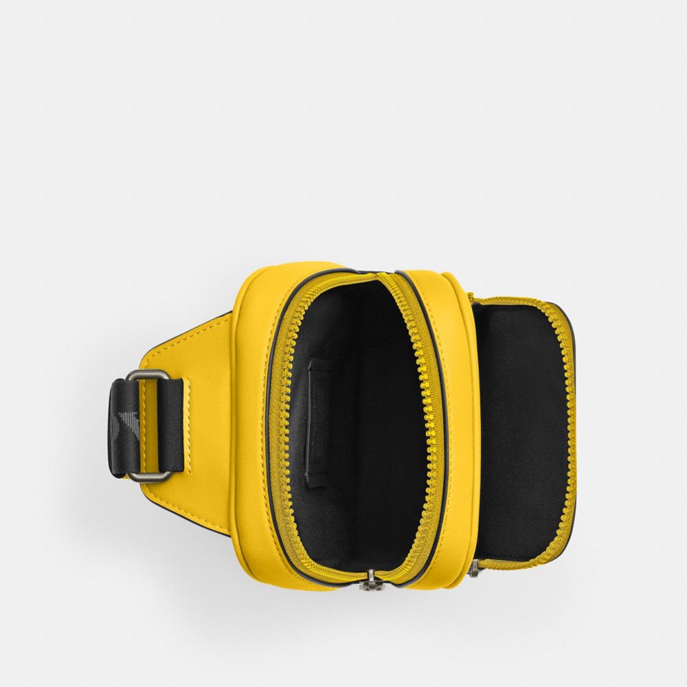 COACH®,Racer Sling Pack,Calfskin Leather,Slingback,Applique,Embossed,Logo,Adjustable,Casual,Yellow,Inside View,Top View