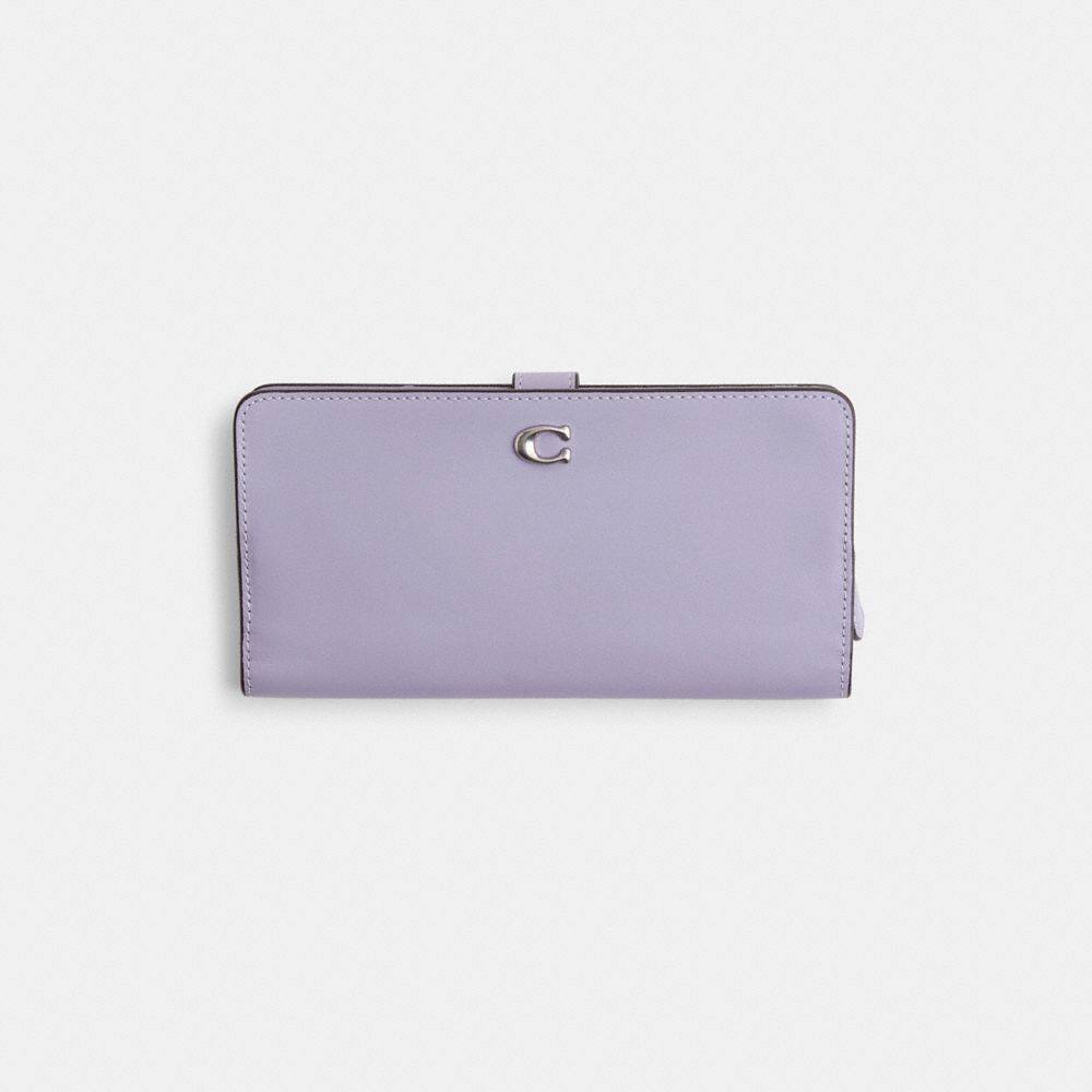 COACH®,Restored Skinny Wallet,Calfskin Leather,Continental,Logo,Metal,Casual,Lavender,Front View
