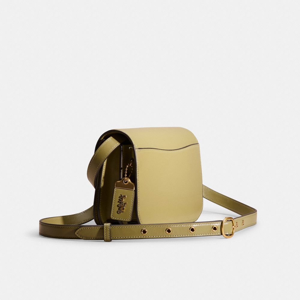 COACH®,Restored Idol Bag,Calfskin Leather,Lining Leather,Crossbody,Metal,Logo,Gold Metal,Day Party,Olive,Angle View