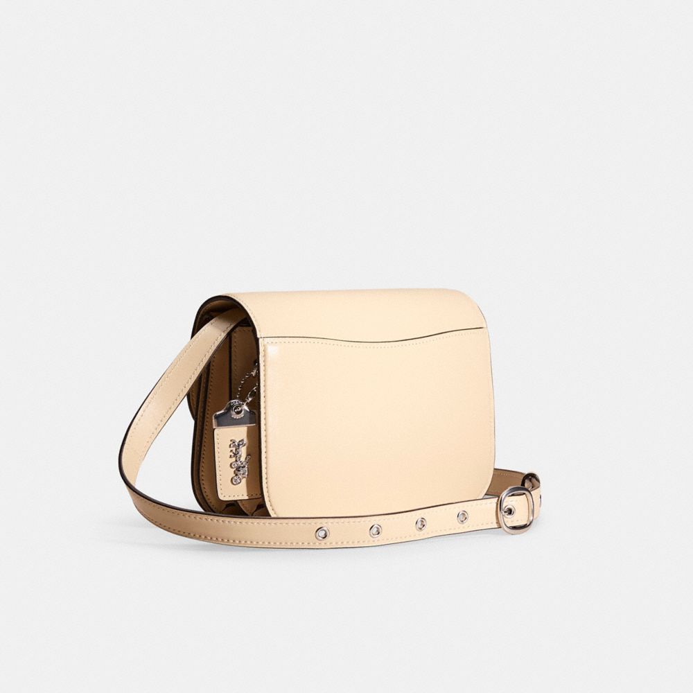 COACH®,Restored Idol Bag,Calfskin Leather,Lining Leather,Crossbody,Metal,Logo,Gold Metal,Day Party,Cream,Angle View