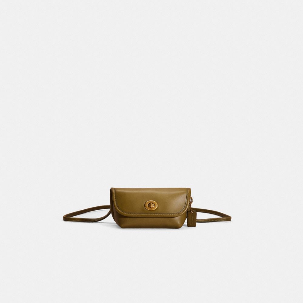 COACH®,RESTORED TURNLOCK FLARE BELT BAG,Brass/Washed Utility,Front View