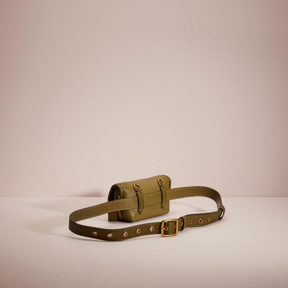 COACH®,Restored Turnlock Flare Belt Bag,Leather,Belt Bag,Plastic,No Embellishment,Compact,Casual,Olive,Angle View