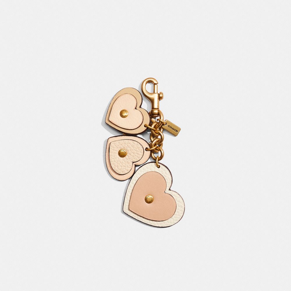 COACH®,Remade Heart Cluster Charm Key Chain,Bag Charm,Heart Embellishment,Studded,Casual,Beige,Front View