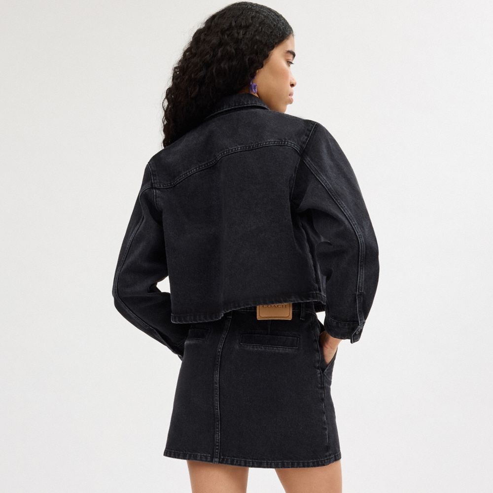COACH®,Cropped Denim Button Down In Organic Cotton,Denim,Denim,Shirt Jacket,No Embellishment,Casual,Black,Scale View
