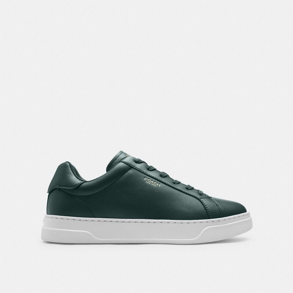 COACH®,High Line Sneaker,Leather,Casual,Fabric,Logo,Embossed,Cushion Toe,Cushioned,Casual,Emerald,Angle View