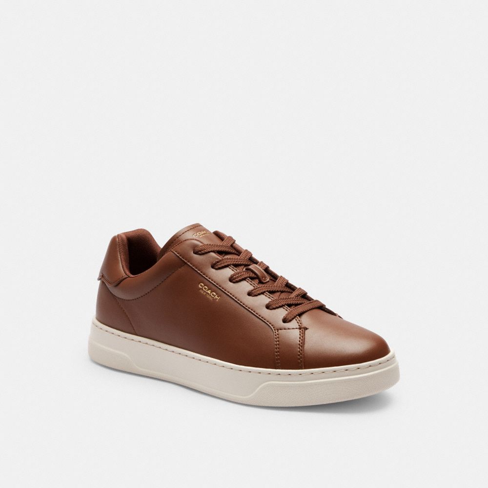 COACH®,High Line Sneaker,Leather,Casual,Fabric,Embossed,Logo,Cushioned,Cushion Toe,Casual,Brown,Front View