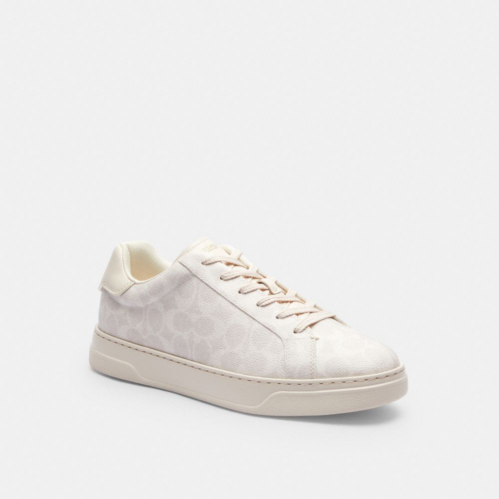 COACH®,CHAUSSURE SPORT HIGH LINE EN TOILE SIGNATURE,Blanc cassé,Front View