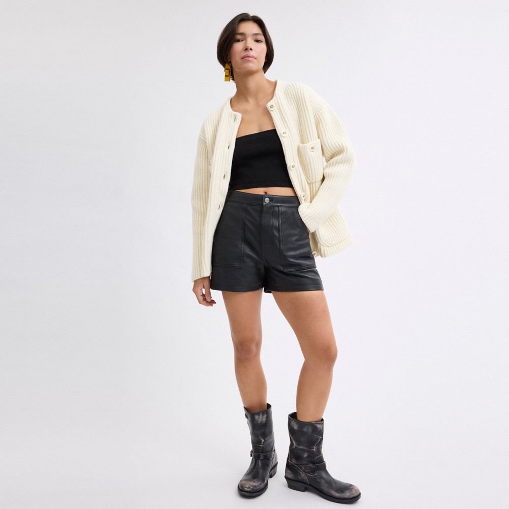COACH®,Oversized Pocket Cardigan,Wool,Cardigan,Ribbed,Casual,Cream,Scale View