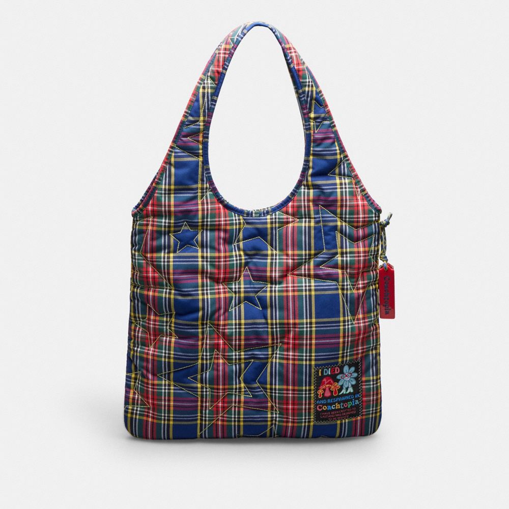 Plaid Coachtopia Loop Flat Tote With Plaid Star Quilting