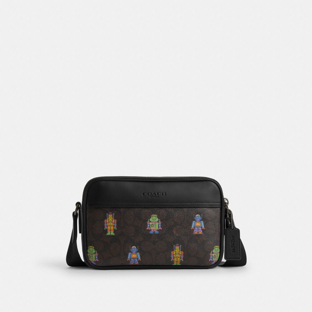 COACH®,Cosmic Coach Graham Crossbody Bag In Signature Canvas With Robot Print,,Front View