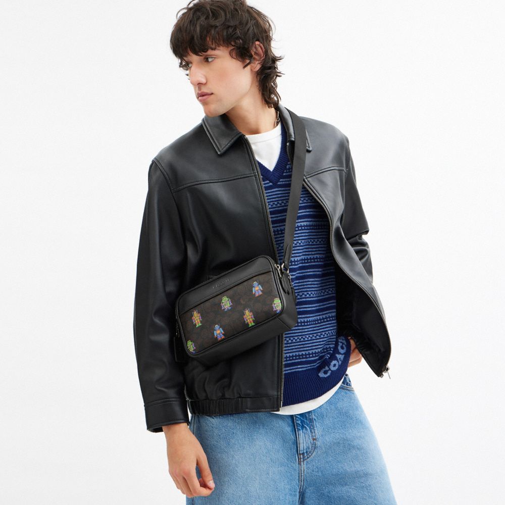 COACH®,Cosmic Coach Graham Crossbody Bag In Signature Canvas With Robot Print,,Detail View