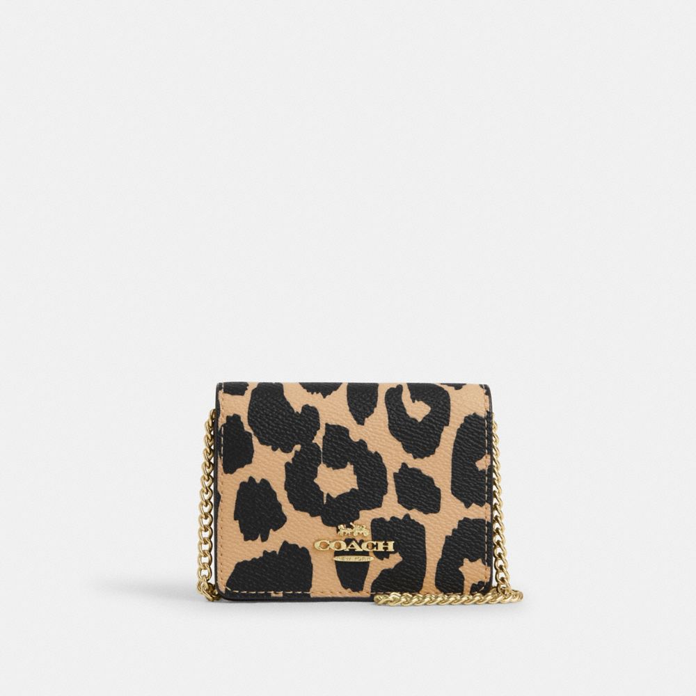 COACH®,Mini Wallet On A Chain With Leopard Print,Multi Color,Front View