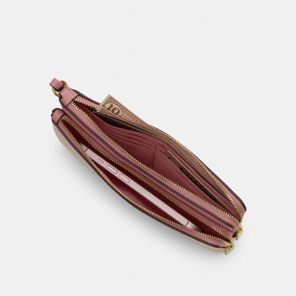 COACH®,PORTEFEUILLE À DOUBLE ZIP EN TOILE SIGNATURE,Toile exclusive,Or/Sable/Pivoine,Inside View,Top View