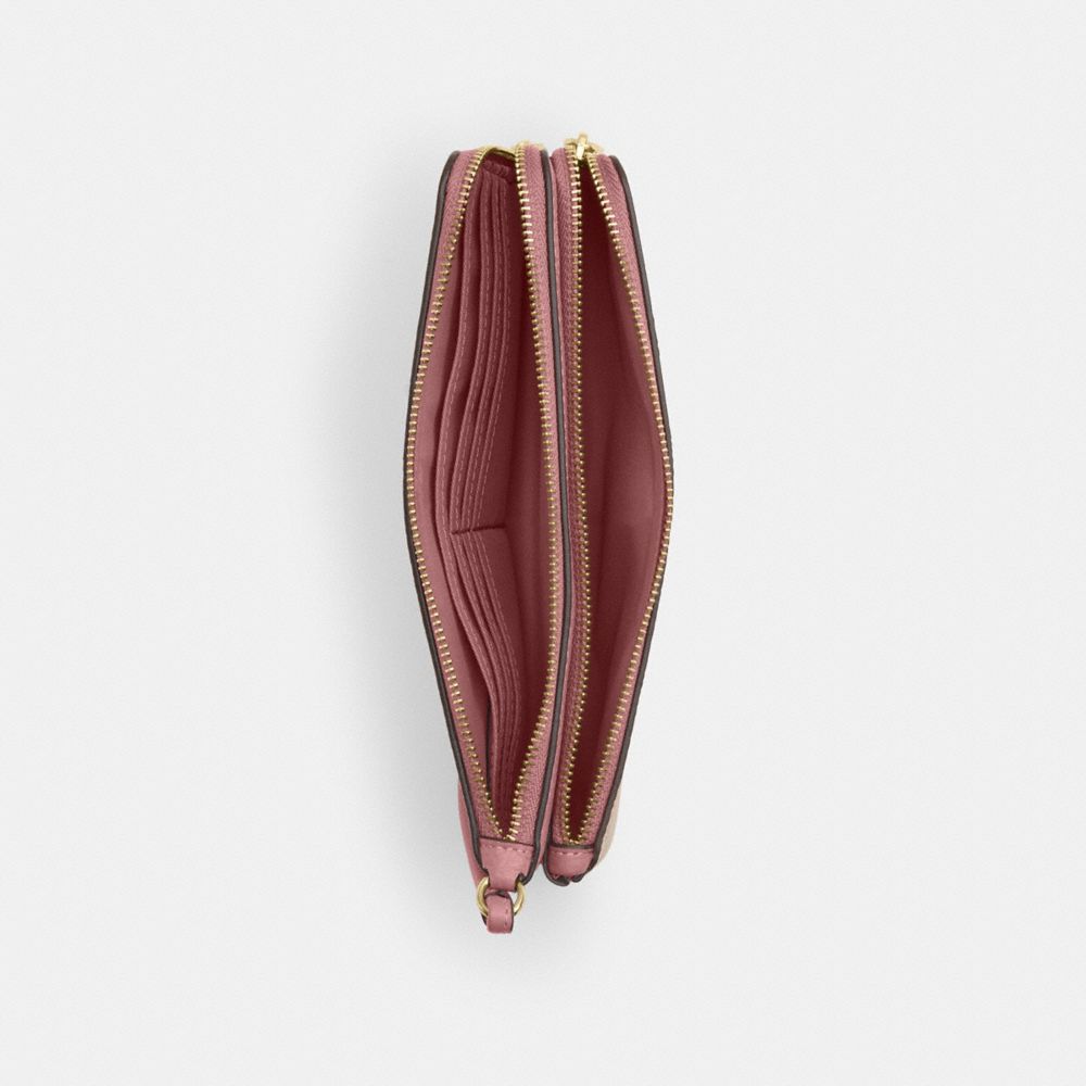 COACH®,PORTEFEUILLE À DOUBLE ZIP EN TOILE SIGNATURE,Toile exclusive,Or/Sable/Pivoine,Inside View,Top View