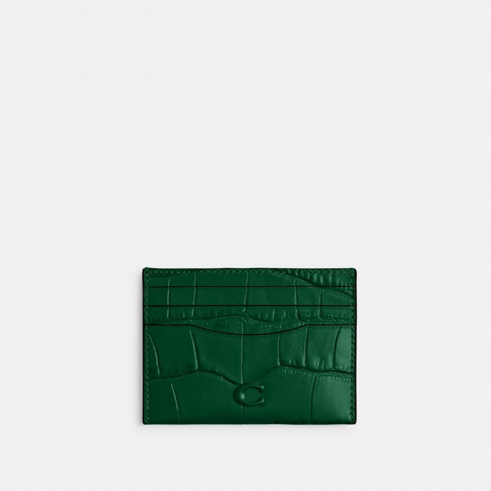 COACH®,Card Case,Leather,Card Case,Logo,Casual,Emerald,Front View