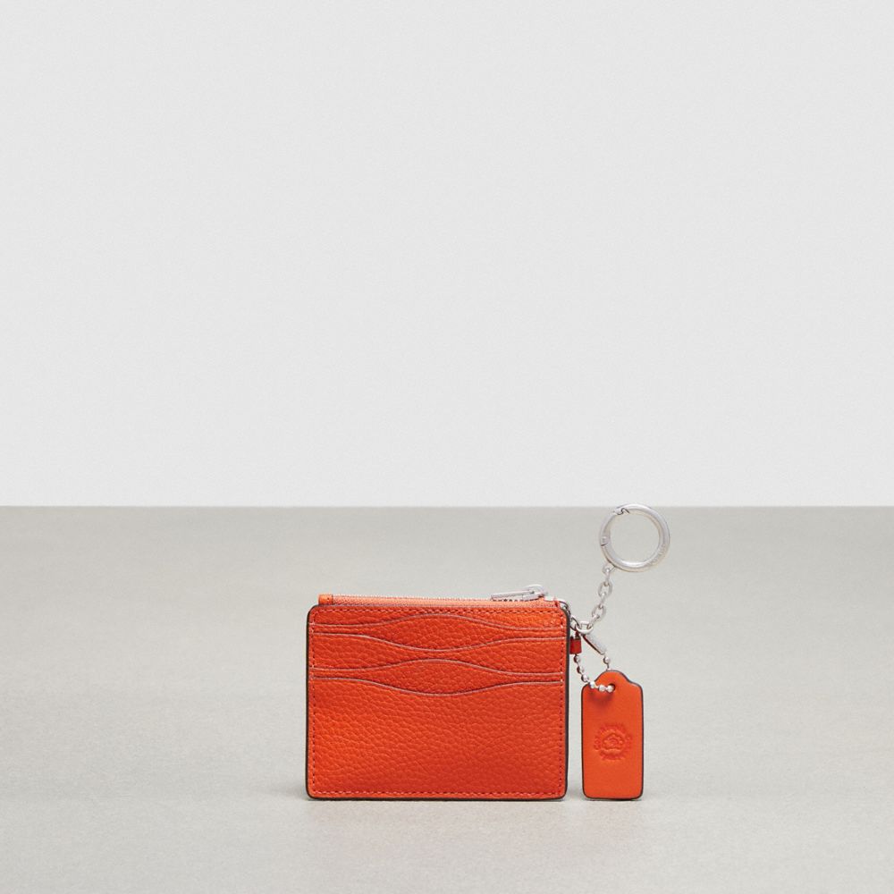 COACH®,Wavy Zip Card Case In Coachtopia Leather With Key Ring,Card Case,Logo,Key Ring,Casual,Burnt Orange,Back View