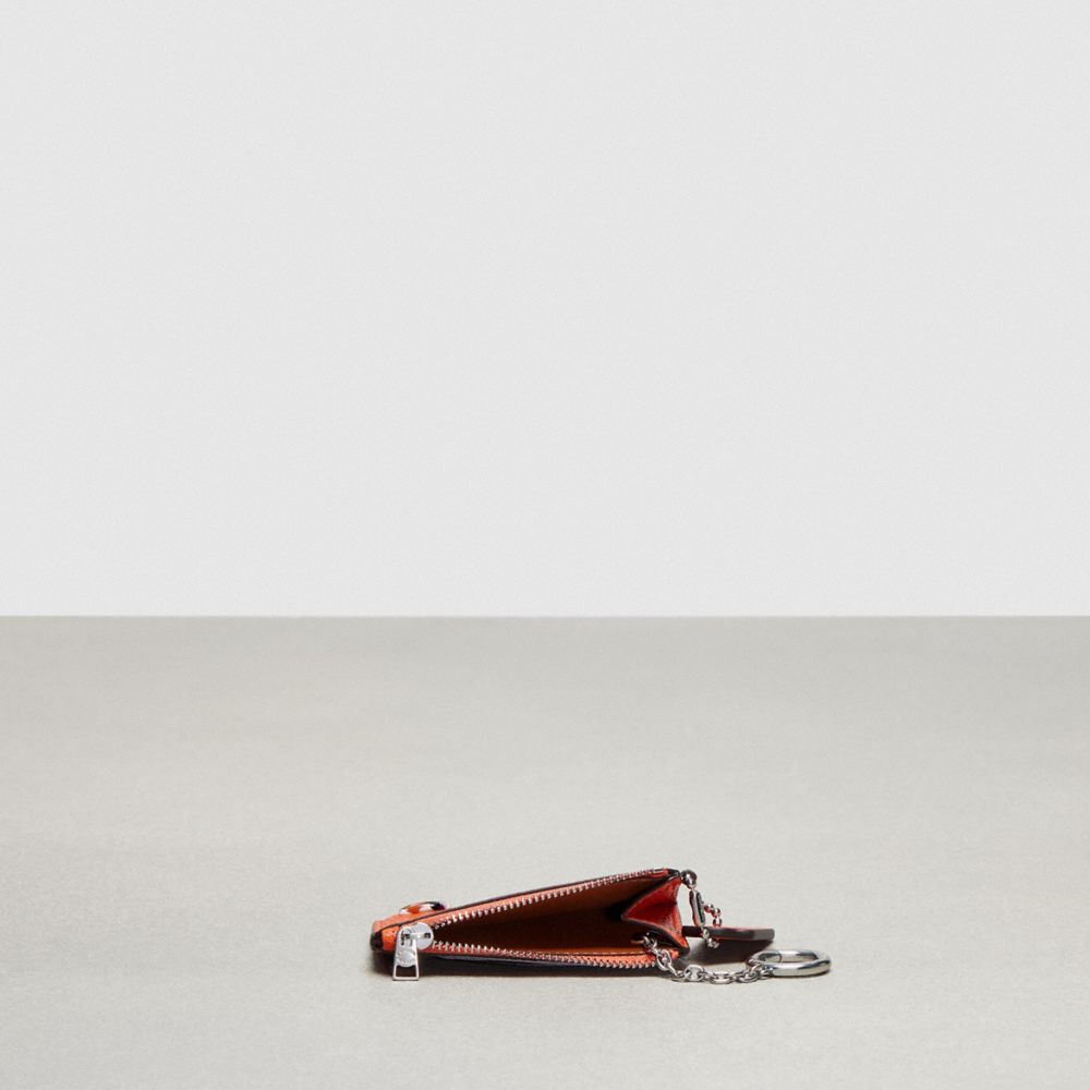 COACH®,Wavy Zip Card Case In Coachtopia Leather With Key Ring,Card Case,Logo,Key Ring,Casual,Burnt Orange,Inside View,Top View