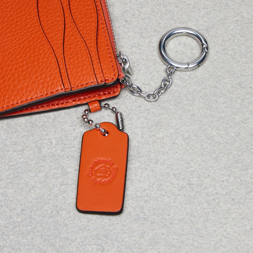 COACH®,Wavy Zip Card Case In Coachtopia Leather With Key Ring,Card Case,Logo,Key Ring,Casual,Burnt Orange