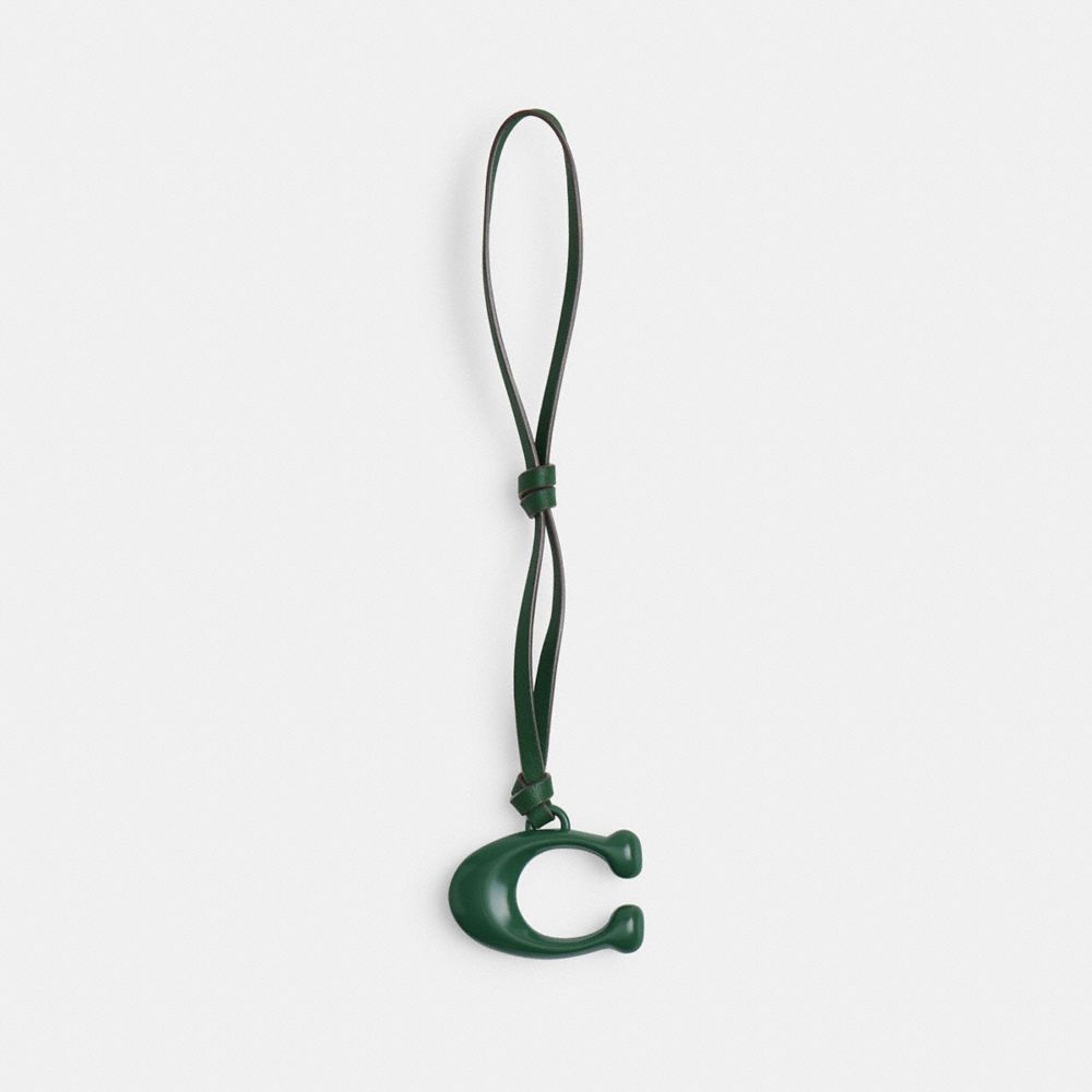 COACH®,Loop Signature Bag Charm,Logo,Brass,Casual,Emerald,Front View