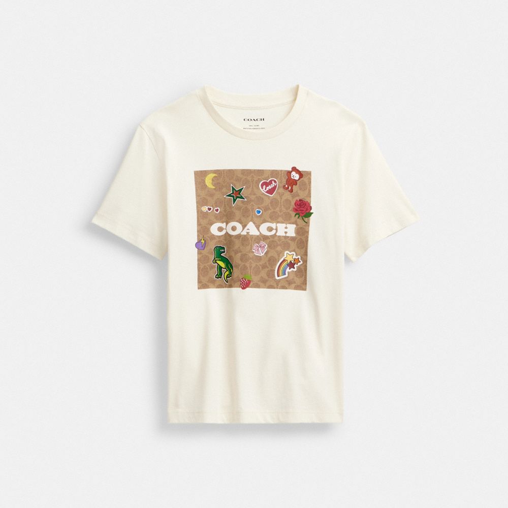 COACH®,シグネチャー スクエア Tシャツ・ステッカー パッチ,トップス&ワンピース,ｸﾘｰﾑ