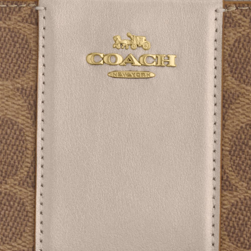 COACH®,Boxed Long Zip Around Wallet In Signature Canvas,Leather,Canvas,Continental,Color Block,3D Embellishment,Metal,Casual,Brown