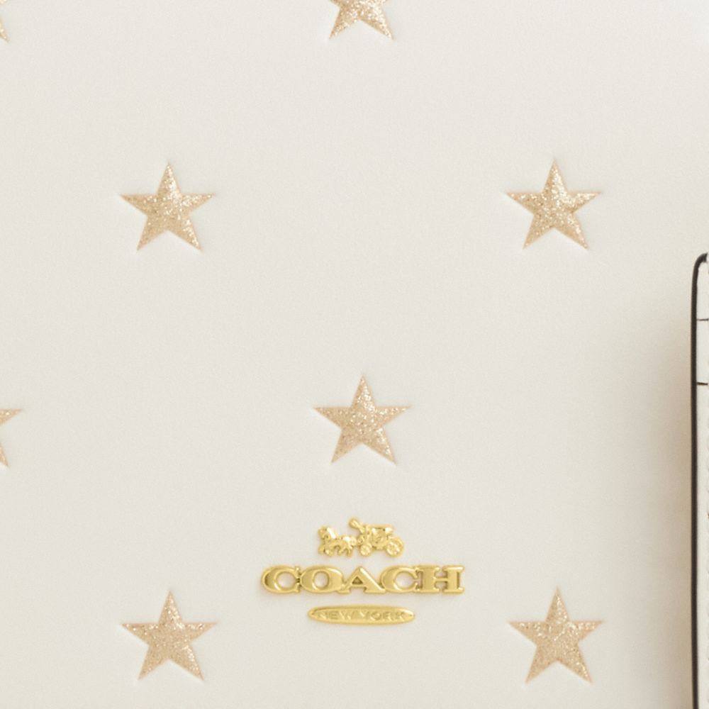 COACH®,Boxed Anna Foldover Clutch Crossbody Bag And Card Case Set With Star Print,Leather,Card Case,Crossbody,Metal,Logo,C...,White