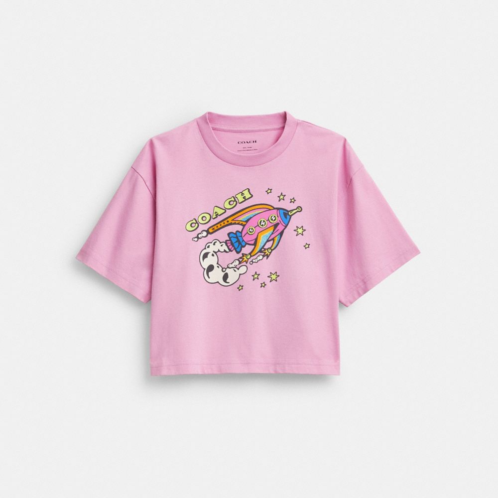 COACH®,Cosmic Coach Rocket Print Cropped T Shirt In Organic Cotton,,Front View