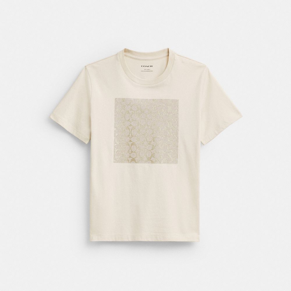 COACH®,Metallic Signature Square T Shirt In Organic Cotton,,Front View