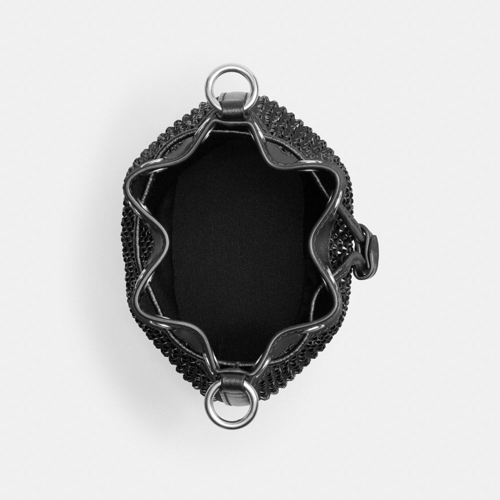 COACH®,Mini Bucket Bag With Crystal,Bucket,Crystal,Drawstring,Embellished,Rhinestones,Day Party,Black,Inside View,Top View