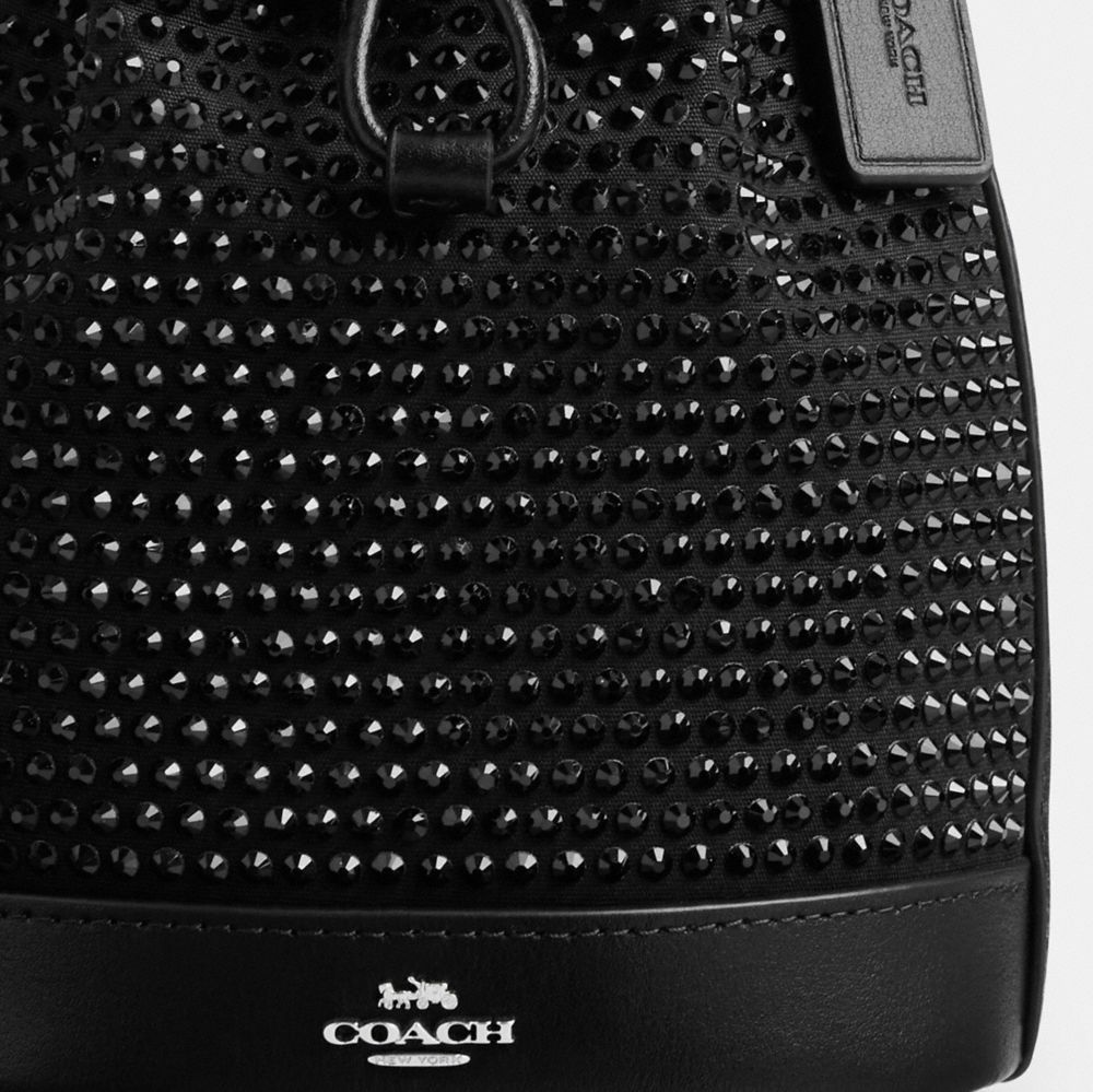 COACH®,Mini Bucket Bag With Crystal,Bucket,Crystal,Drawstring,Embellished,Rhinestones,Day Party,Black